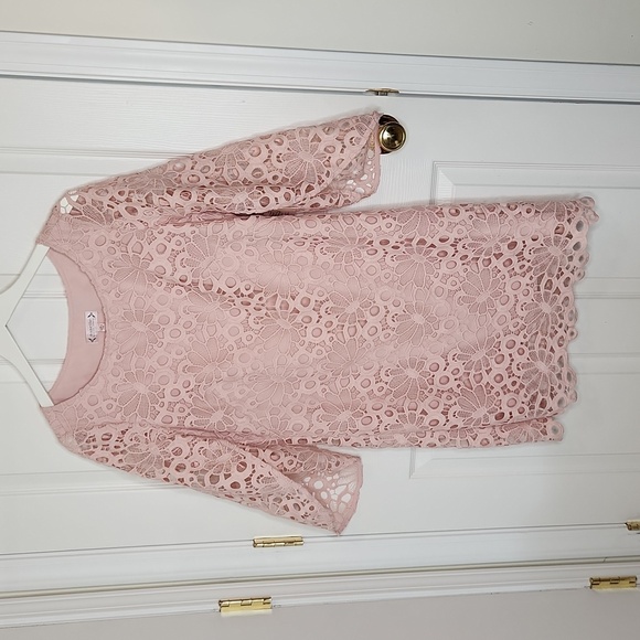 Nanette Lapore lace dress bell tulip sleeves wedding summer blush powder pink - Picture 6 of 9